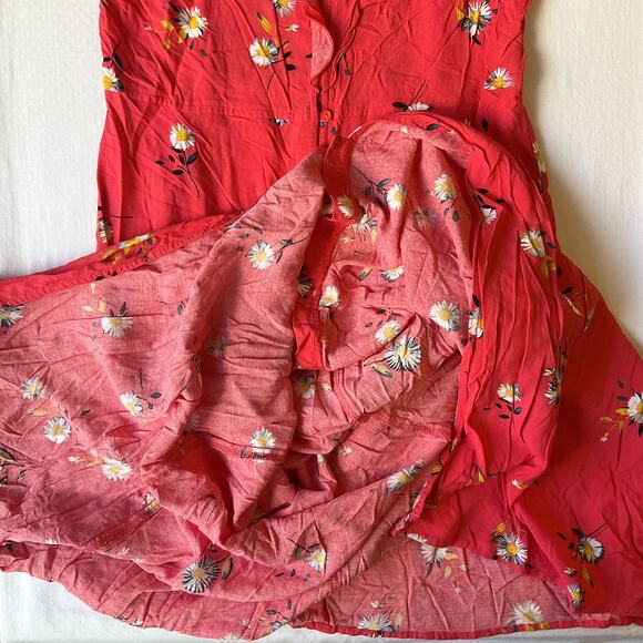 Express Women Maxi Dress M Red Floral Sundress Button Sleeveless Slit Front - Picture 10 of 11